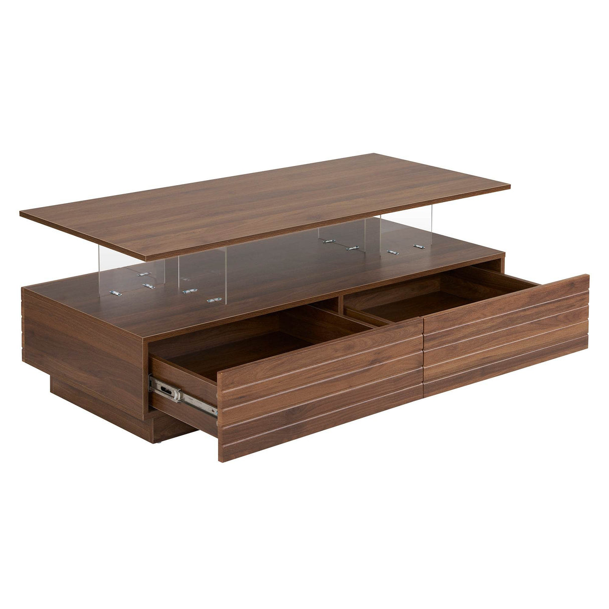 Modern Walnut Rectangle Coffee Table With LED Lights - Sleep Galleria