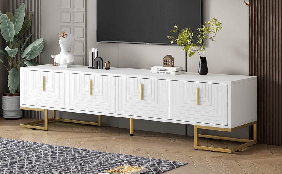 Modern White Gold Metal Legs TV Stand With Cabinets - Sleep Galleria