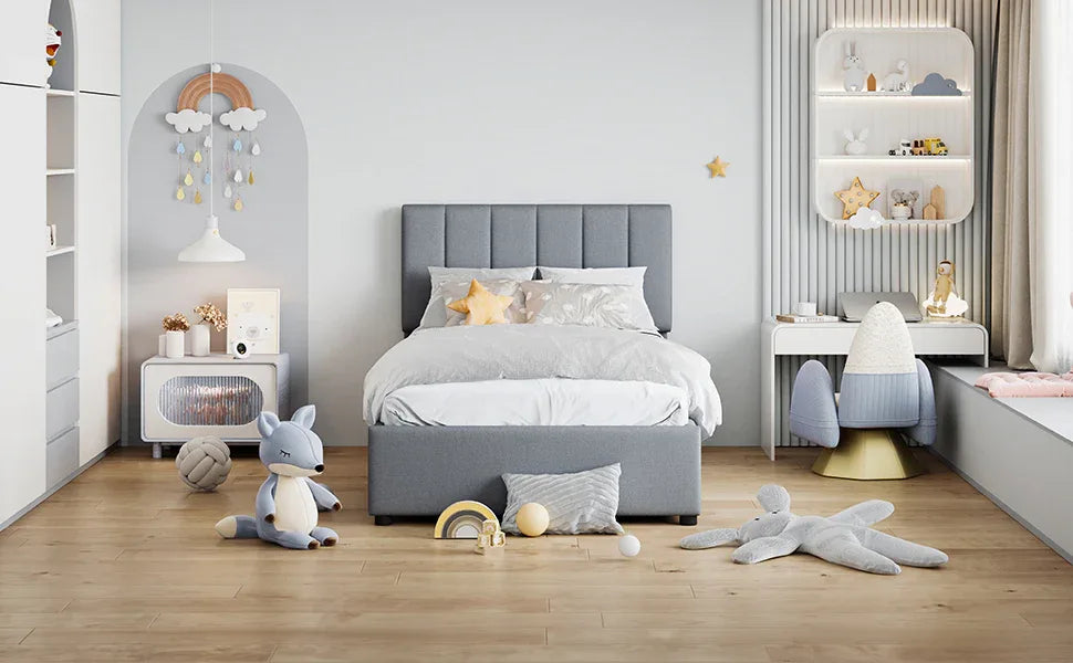 Twin Upholstered Platform Bed With Hydraulic Storage - Omega Lifestyles