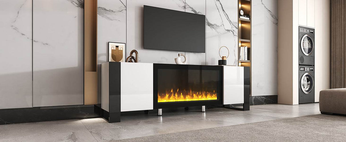 Modern White TV Stand With 34-Inch Electronic Fireplace - Sleep Galleria
