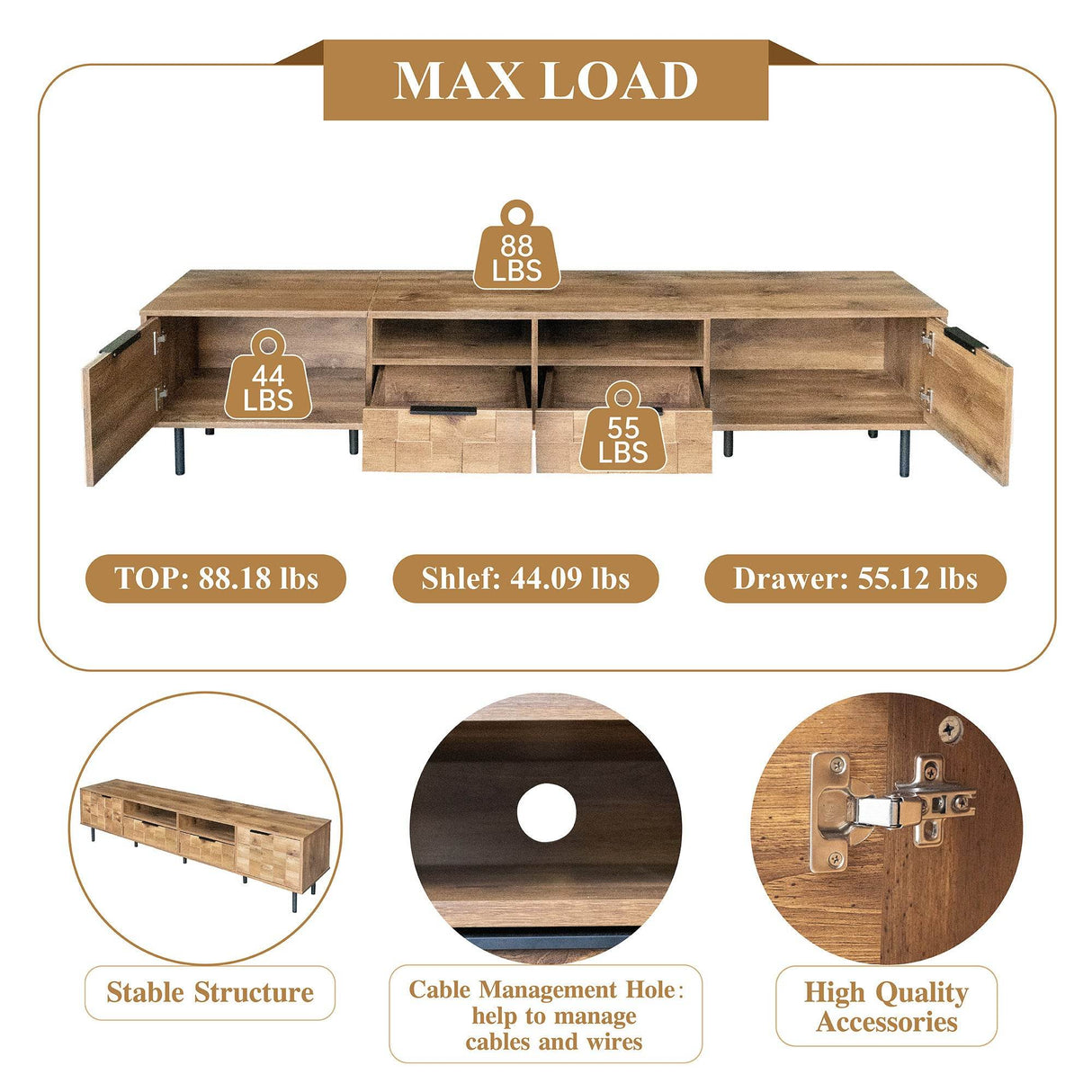 Mid Century Modern TV Stand With Storage Drawers - Sleep Galleria
