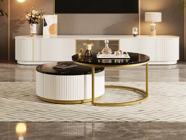 Modern Round Nesting Coffee Table With Drawer - Sleep Galleria