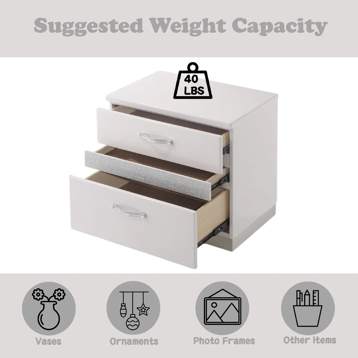 Modern White Synthetic Wood Nightstand With Jewelry Drawer - Omega Lifestyles