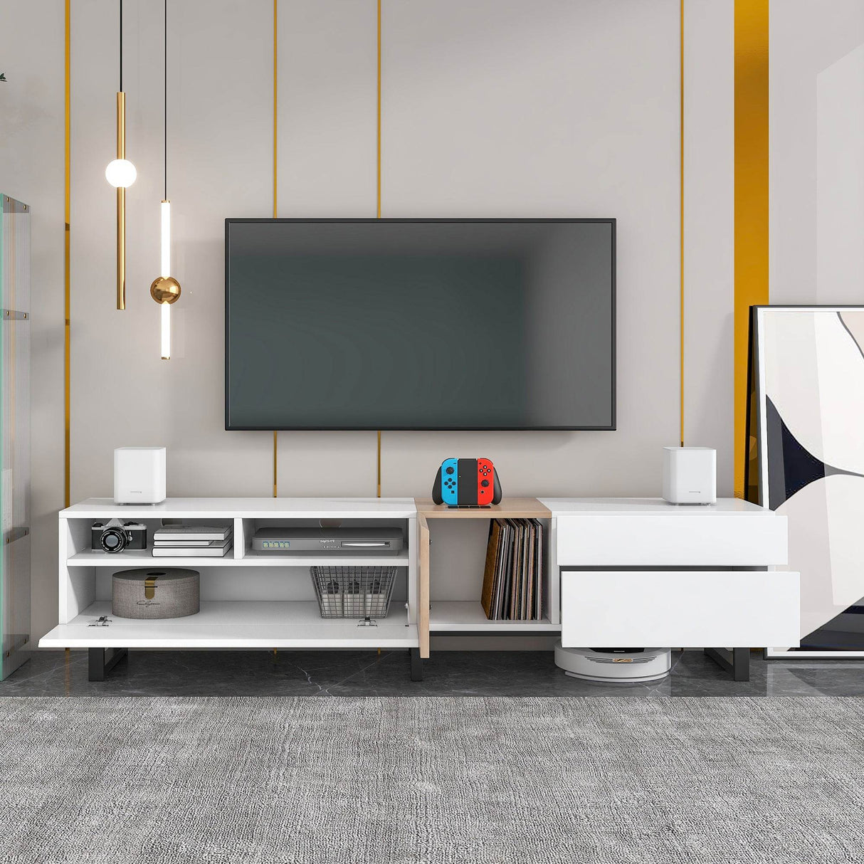 Modern White Particle Board TV Stand With Storage - Sleep Galleria