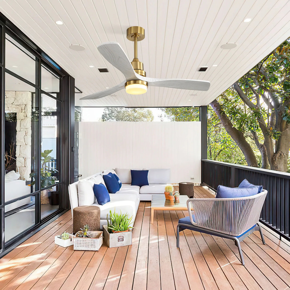 52-Inch Gold Metal Wood Indoor Ceiling Fan With Light - Omega Lifestyles