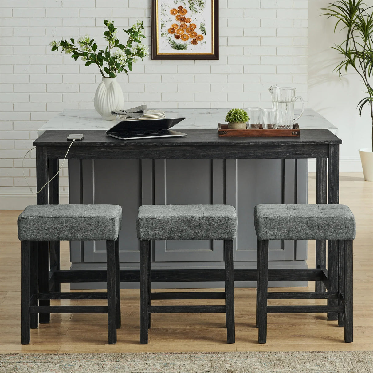 59-Inch Industrial Solid Wood Bar Table And Stools Set - Omega Lifestyles