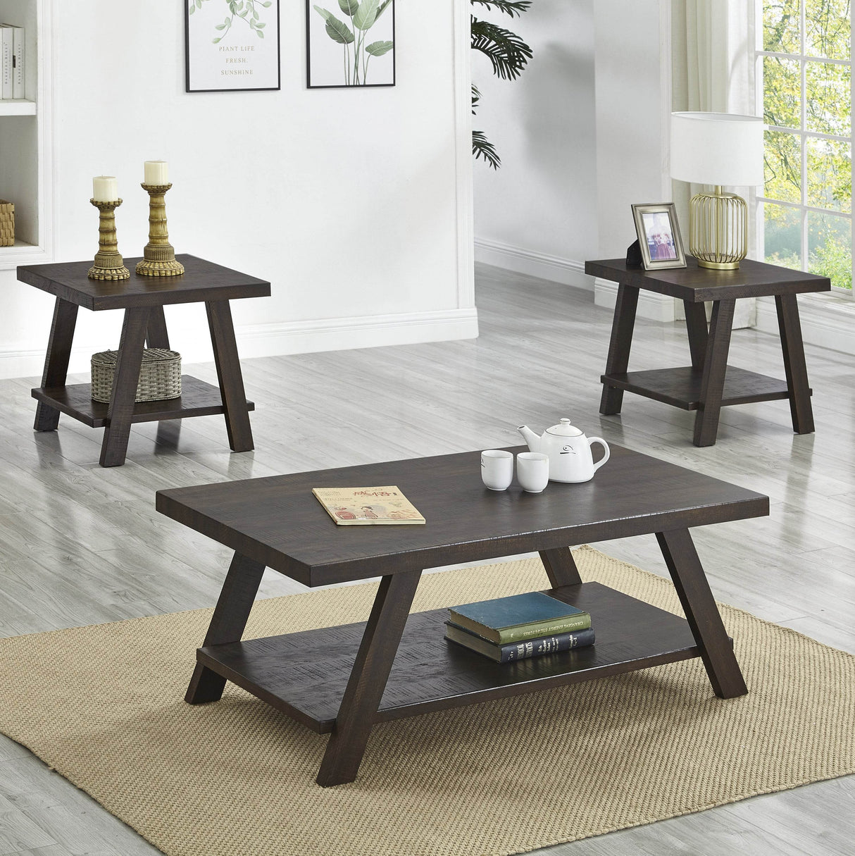 3-Piece Contemporary Wood Shelf Coffee Table Set - Sleep Galleria