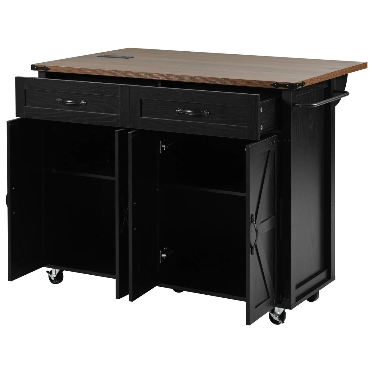 Farmhouse Style Rolling Kitchen Island With Power Outlet - Omega Lifestyles