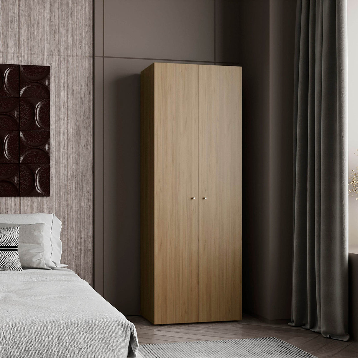 Modern Two-Door Oak Storage Closet With Shelves