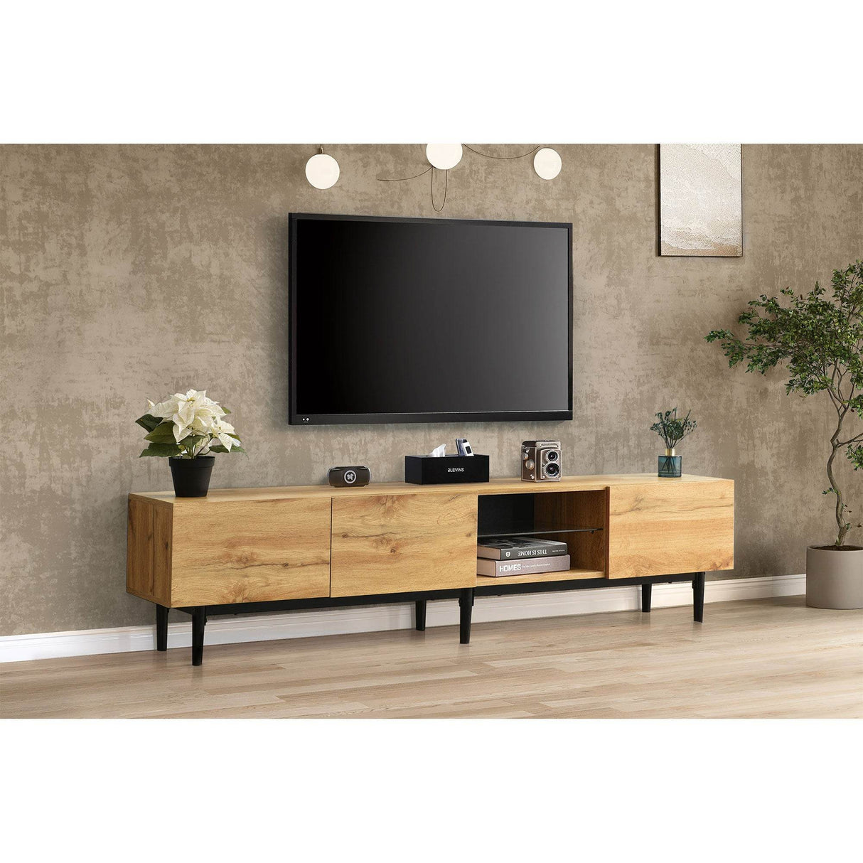 Modern LED Wood Tone TV Stand With Storage - Sleep Galleria