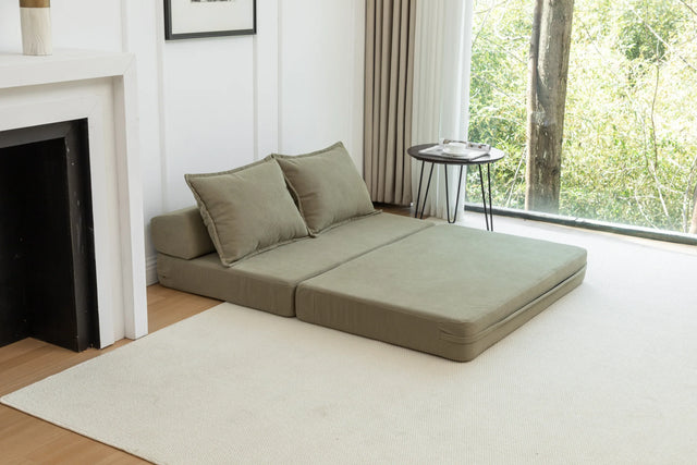 Foldable Corduroy 2-Seat Sofa Bed With Mattress - Omega Lifestyles