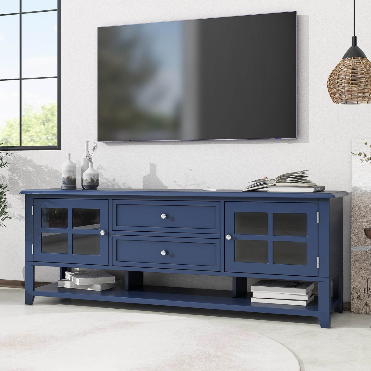 Modern Blue MDF TV Stand With Storage Cabinet - Sleep Galleria