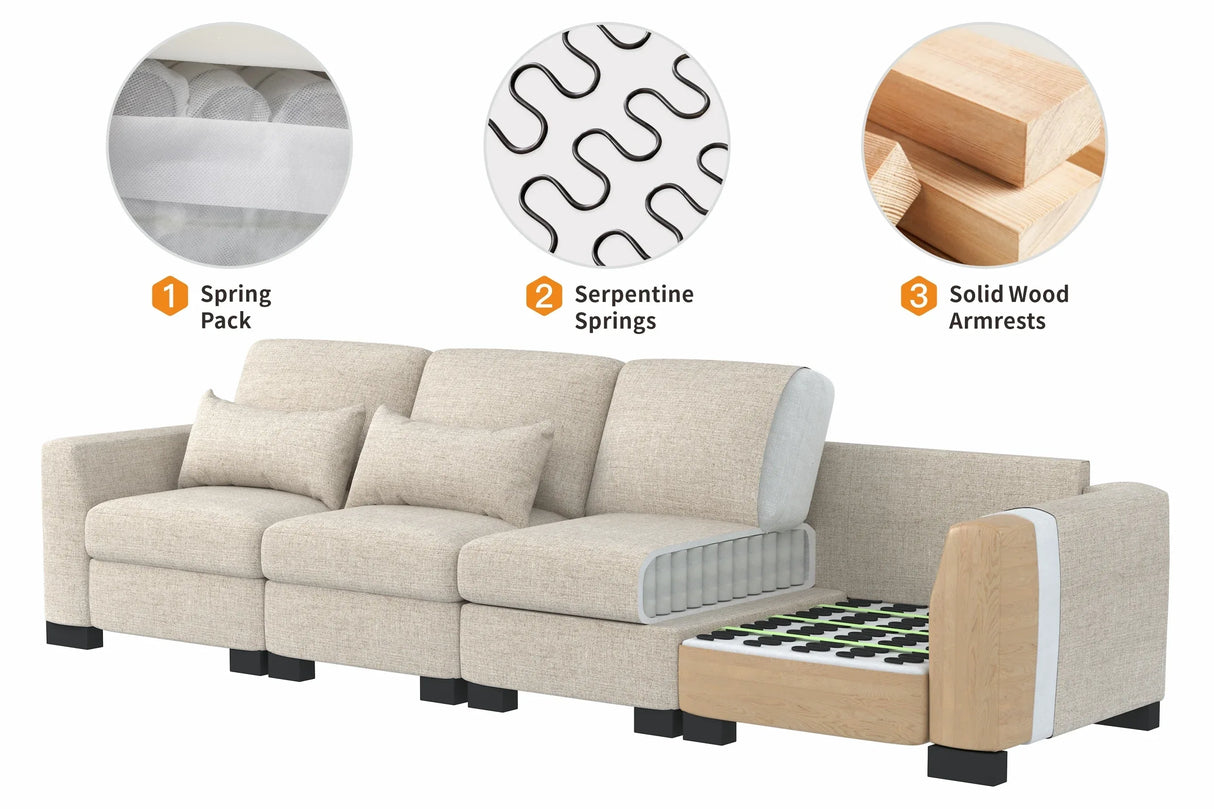 Beige Modular L-Shaped 5-Seat Foam Cushion Sofa With Ottoman - Omega Lifestyles