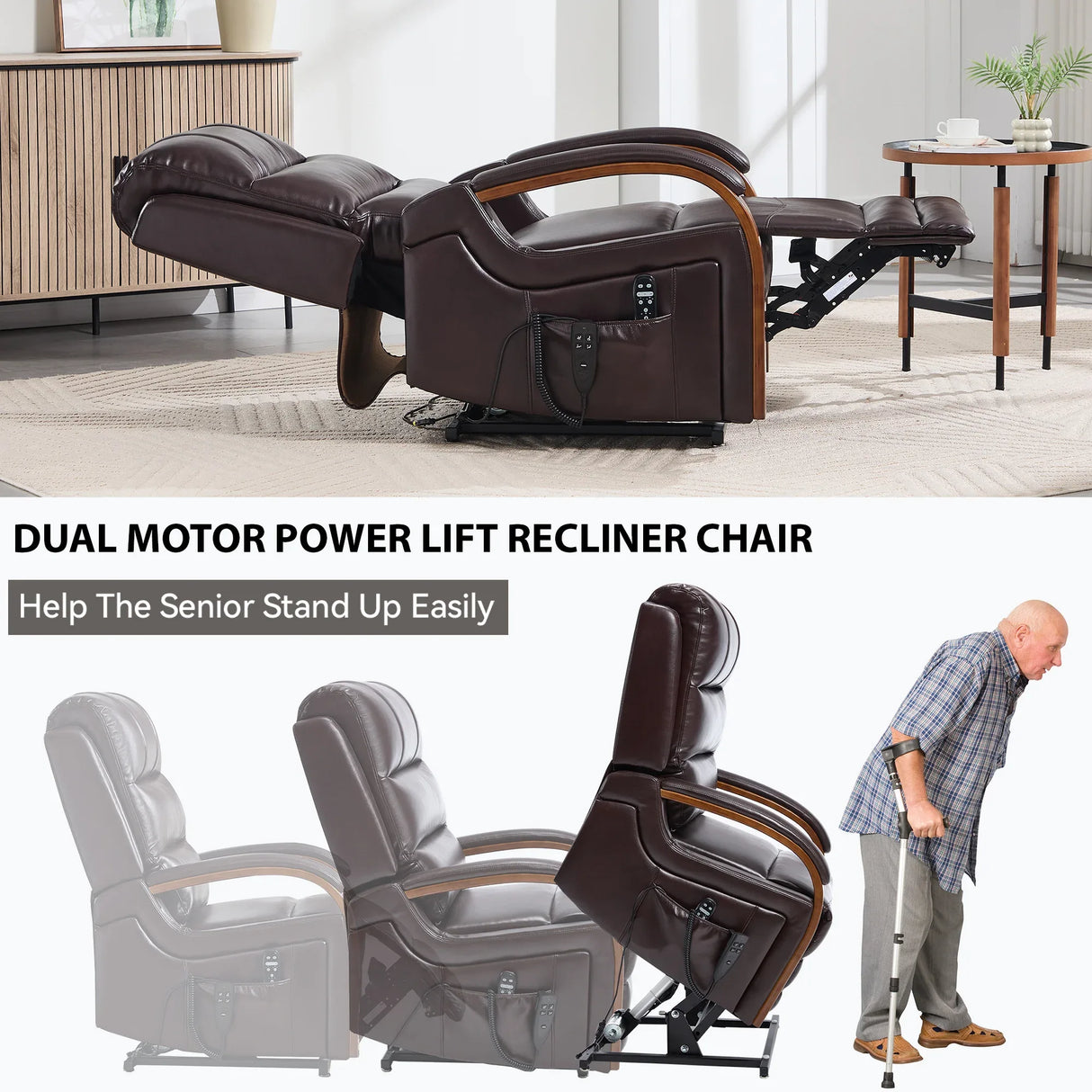 Power Lift Recliner Chair Faux Leather Massage Heat - Omega Lifestyles