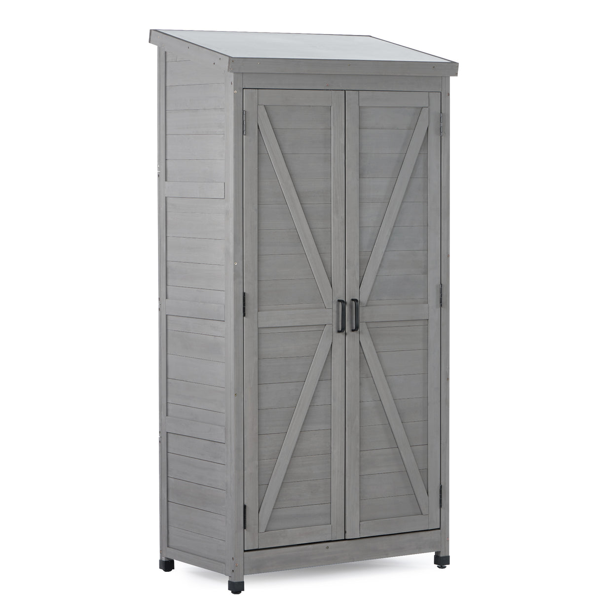 Gray Solid Wood Outdoor Storage Cabinet With Metal Top