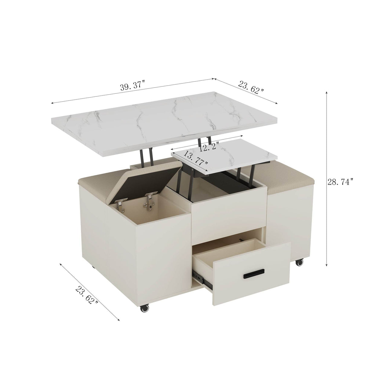 Modern Lift-Up Coffee Table With Storage And Four Stools - Sleep Galleria
