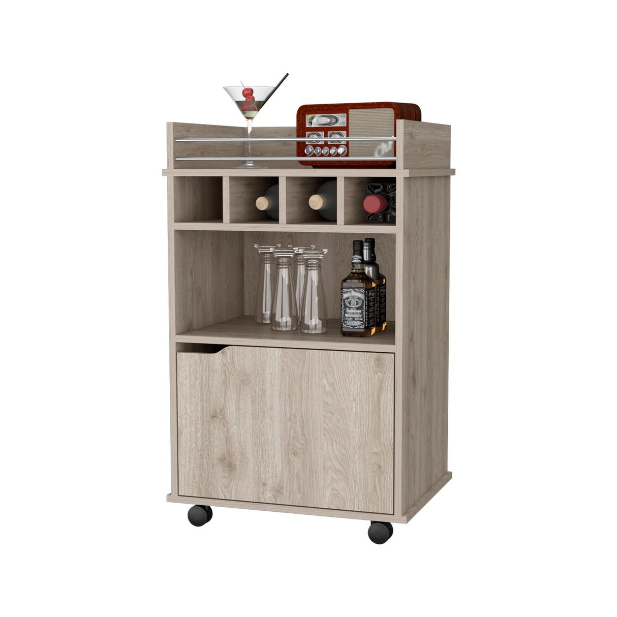 Modern Particle Board Wood Bar Cart With Wine Holders - Omega Lifestyles