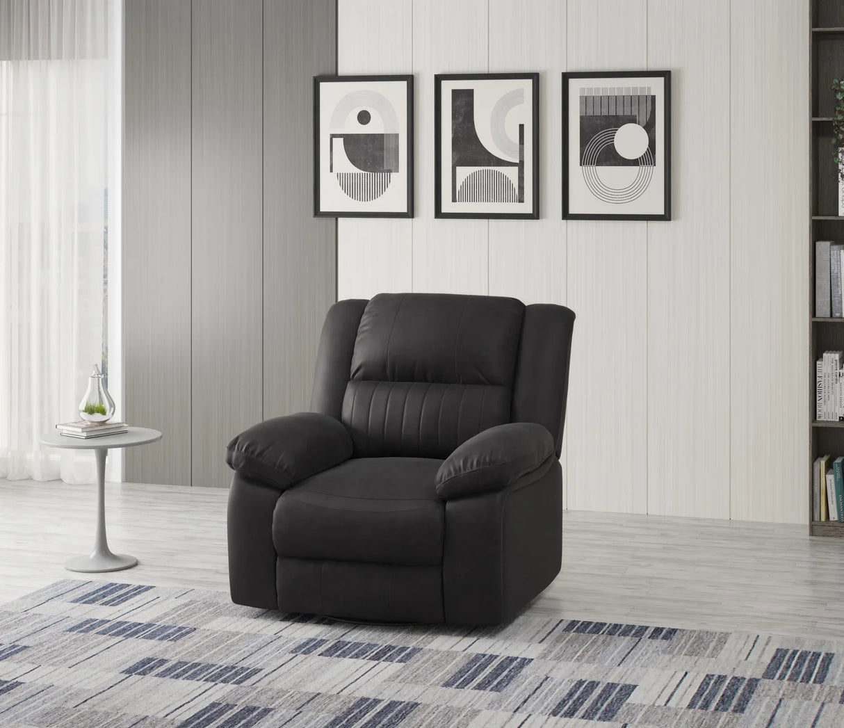 Black Fabric Swivel Gliding Recliner Chair - Omega Lifestyles