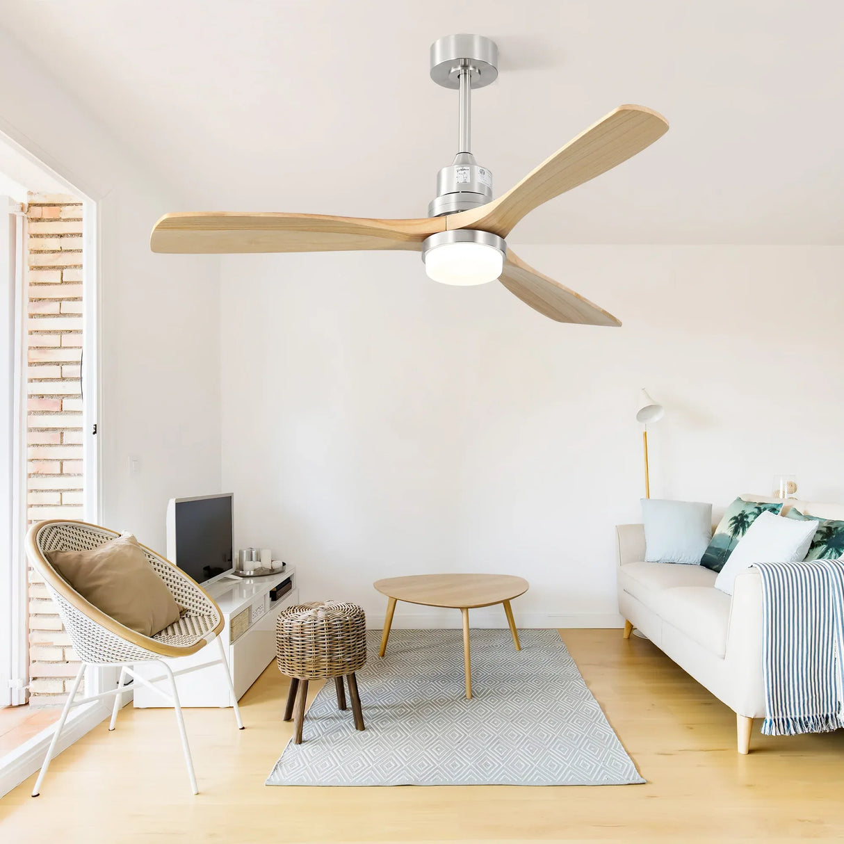52-Inch Remote-Controlled Reversible Wood Blade Ceiling Fan - Omega Lifestyles