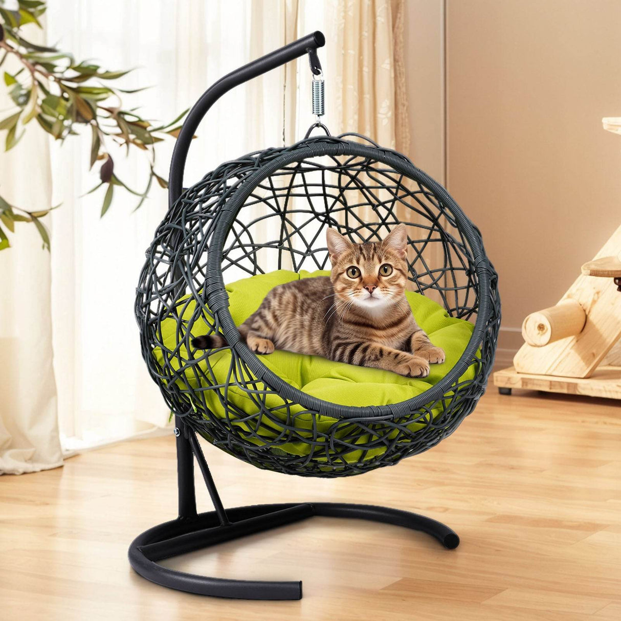 Indoor Green Cat Swing Bed With Stand And Cushion - Sleep Galleria