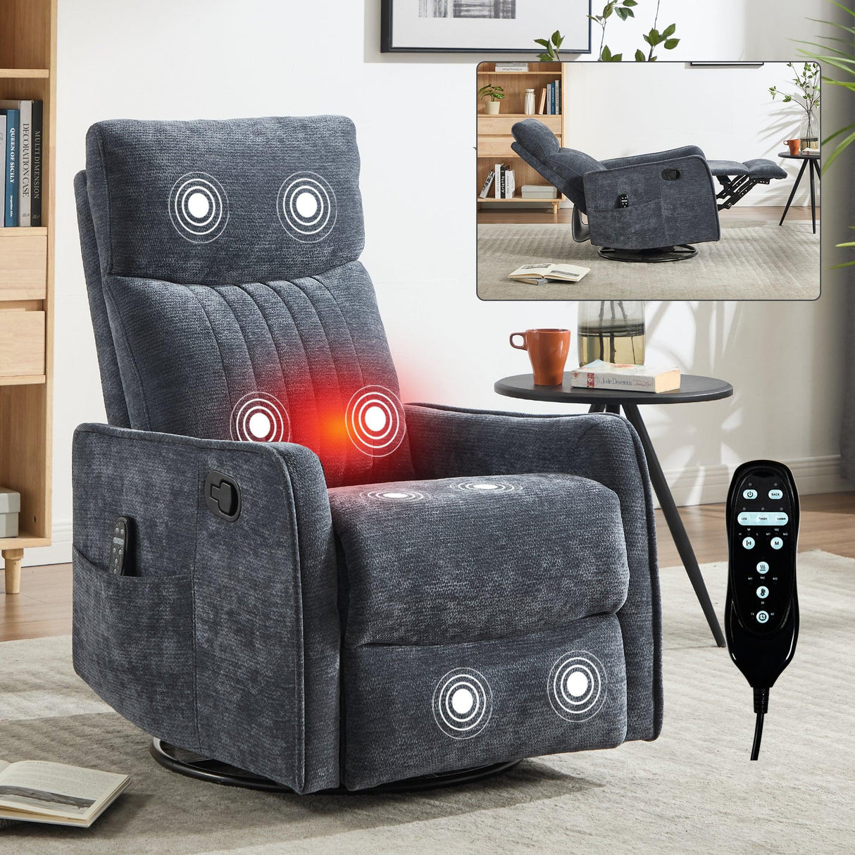 Blue Medium-Firm Massage Recliner Chair With Heat - Omega Lifestyles