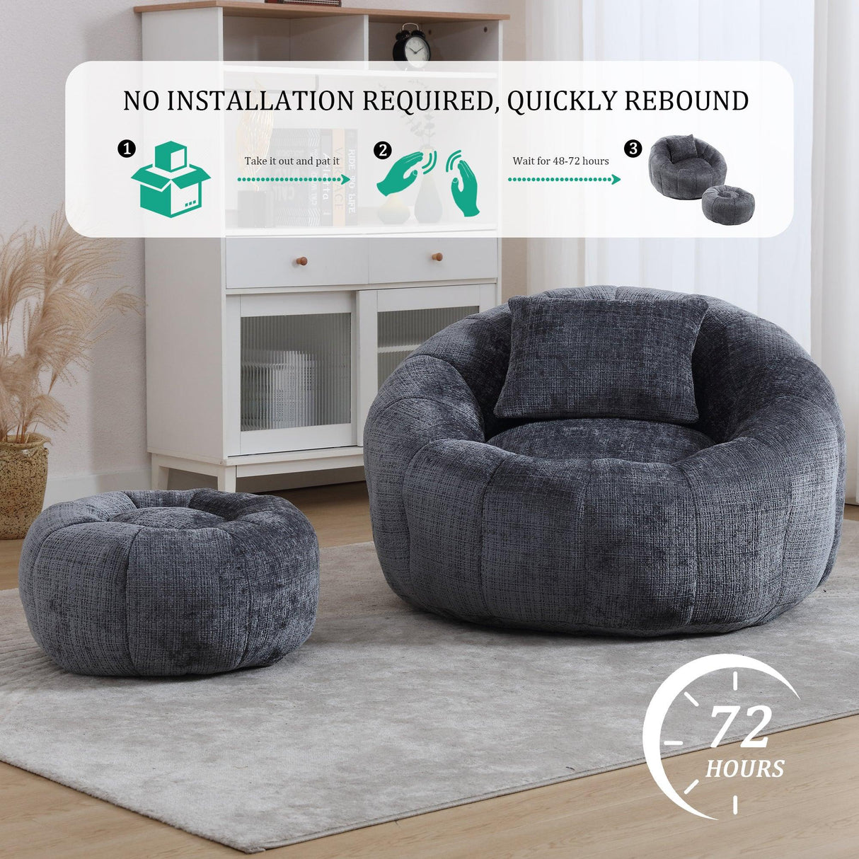 Chenille Foam Filled Pumpkin Shape Lazy Sofa with Ottoman - Omega Lifestyles