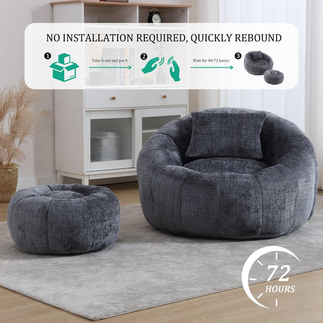 Chenille Foam Filled Pumpkin Shape Lazy Sofa with Ottoman - Omega Lifestyles