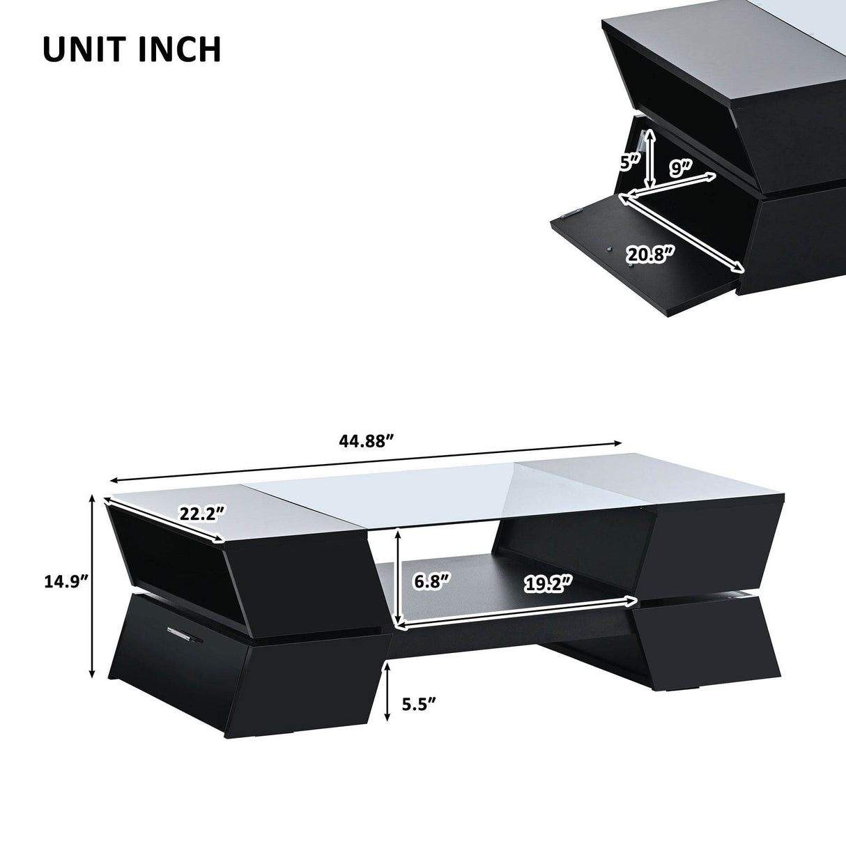 Modernist 2-Tier Black Tempered Glass Coffee Table - Sleep Galleria