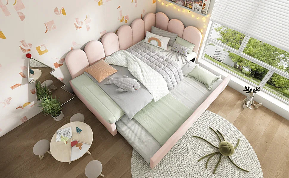Pink Velvet Twin Daybed With Pull-Out Trundle Bed - Omega Lifestyles