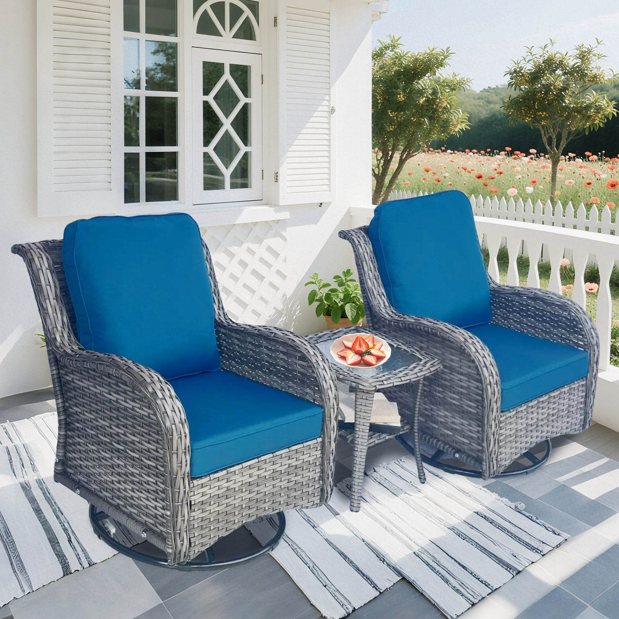 3-Piece Outdoor Wicker Patio Furniture Set With Cushions