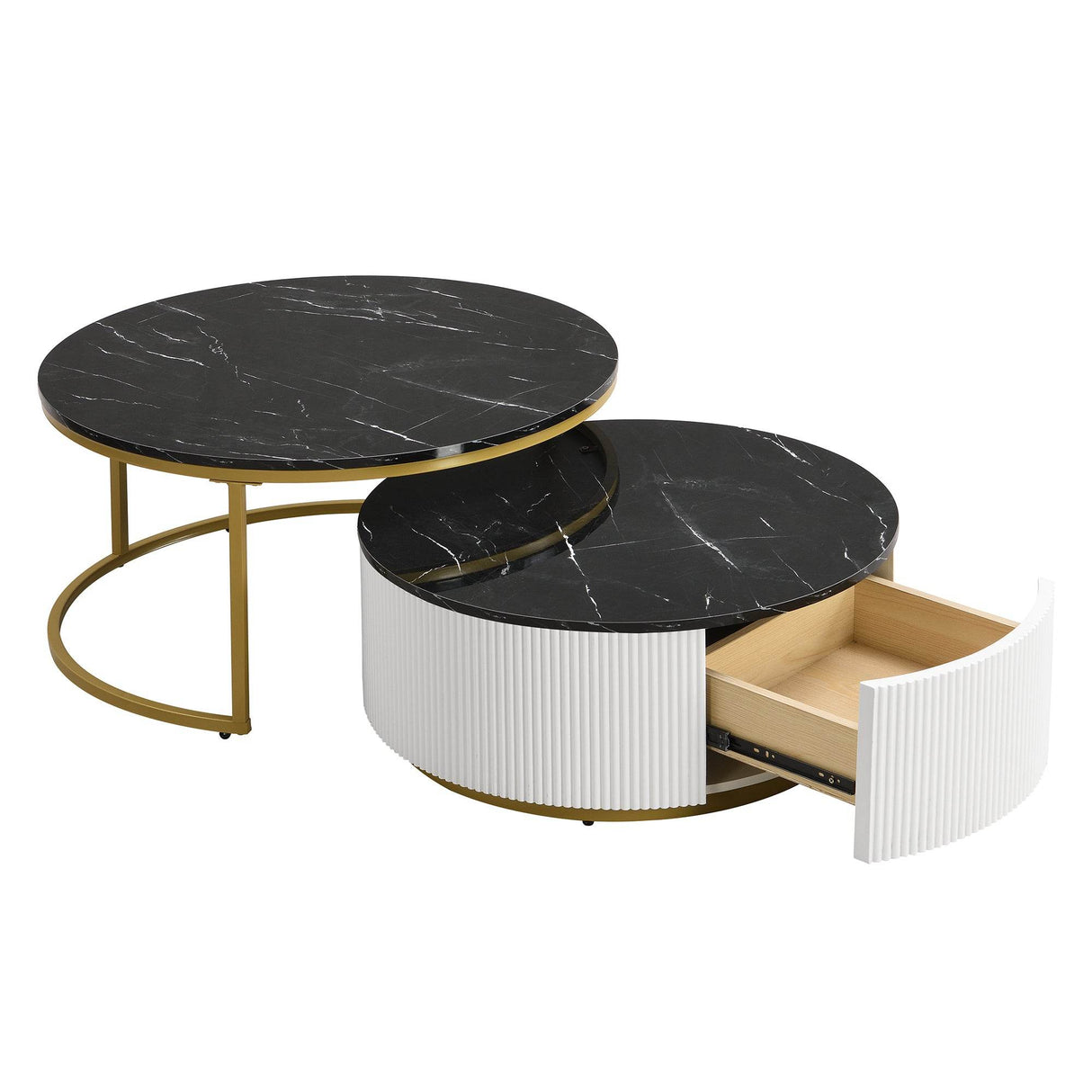 Modern Round Nesting Coffee Table With Drawer - Sleep Galleria