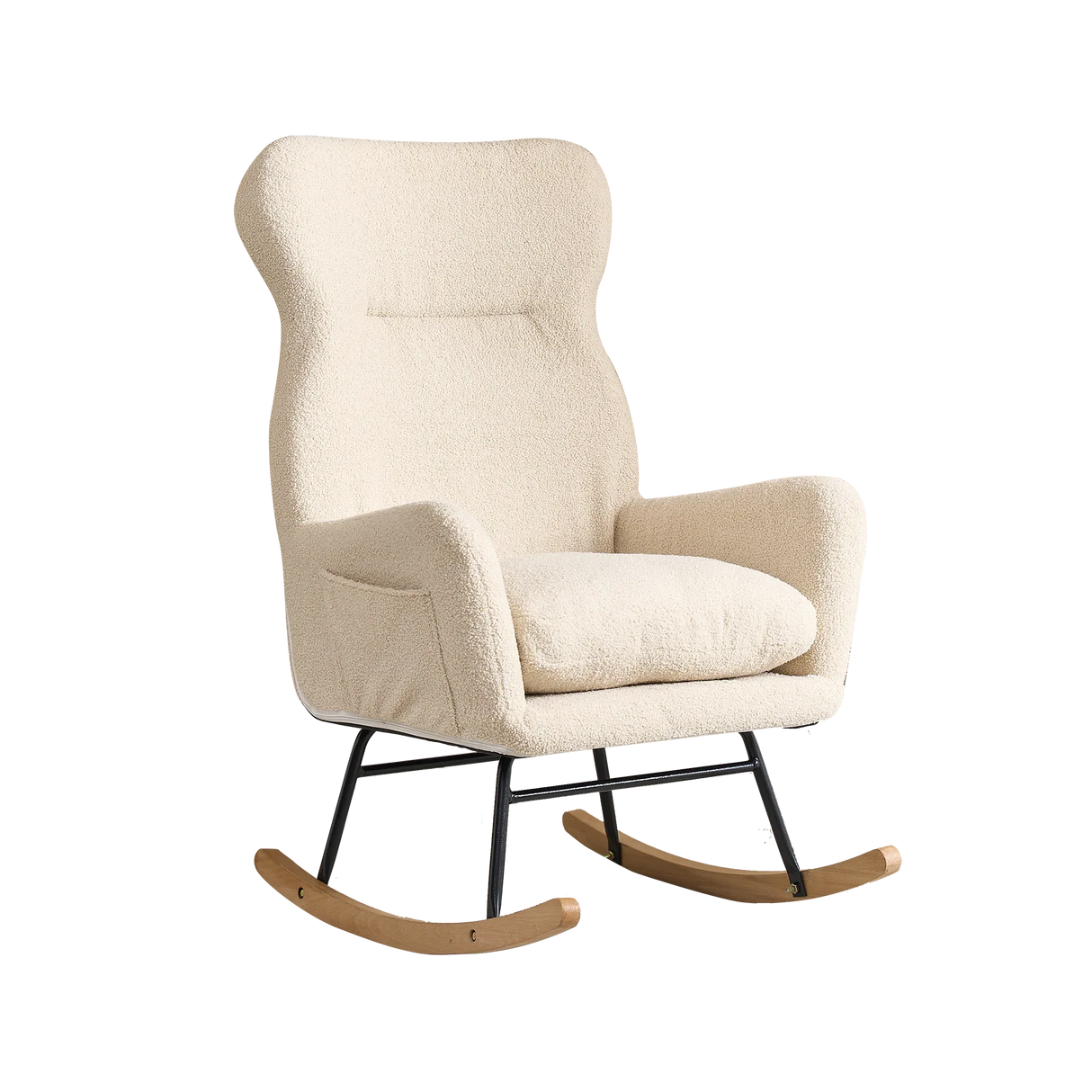 Beige Cotton Upholstered Ergonomic Rocking Chair - Omega Lifestyles