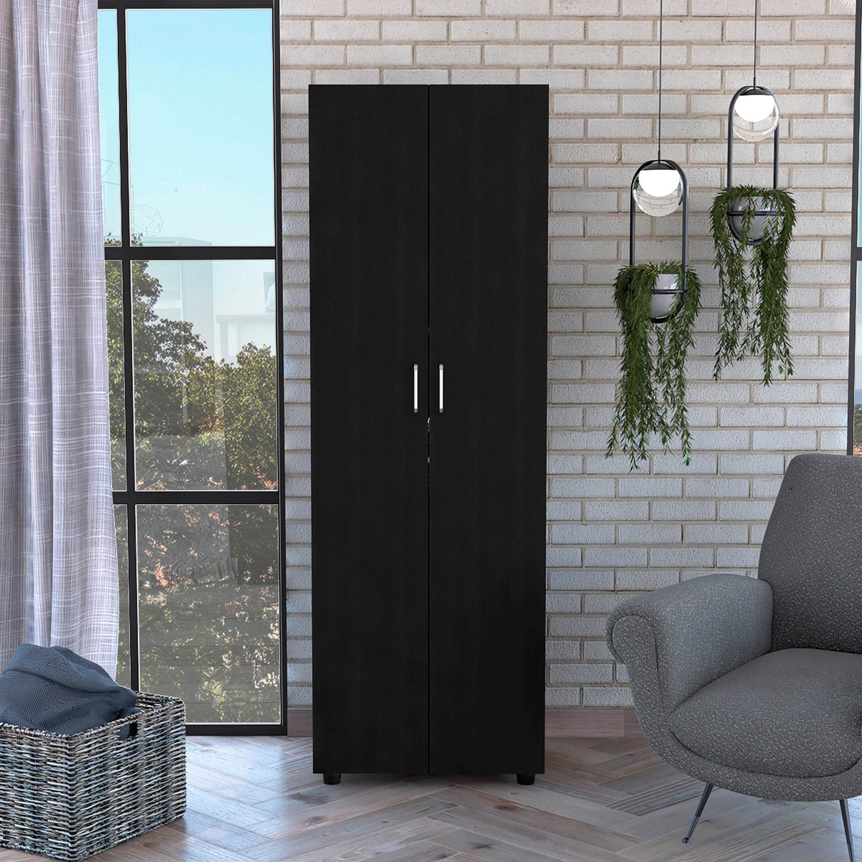 Black Wengue Rectangular Armoire With Three Shelves - Omega Lifestyles