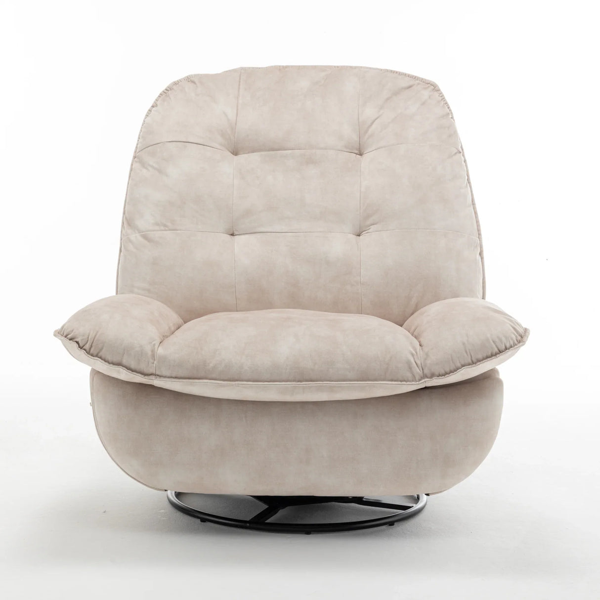 Modern Ivory Velvet Swivel Gliding Recliner Chair With Phone Holder - Omega Lifestyles