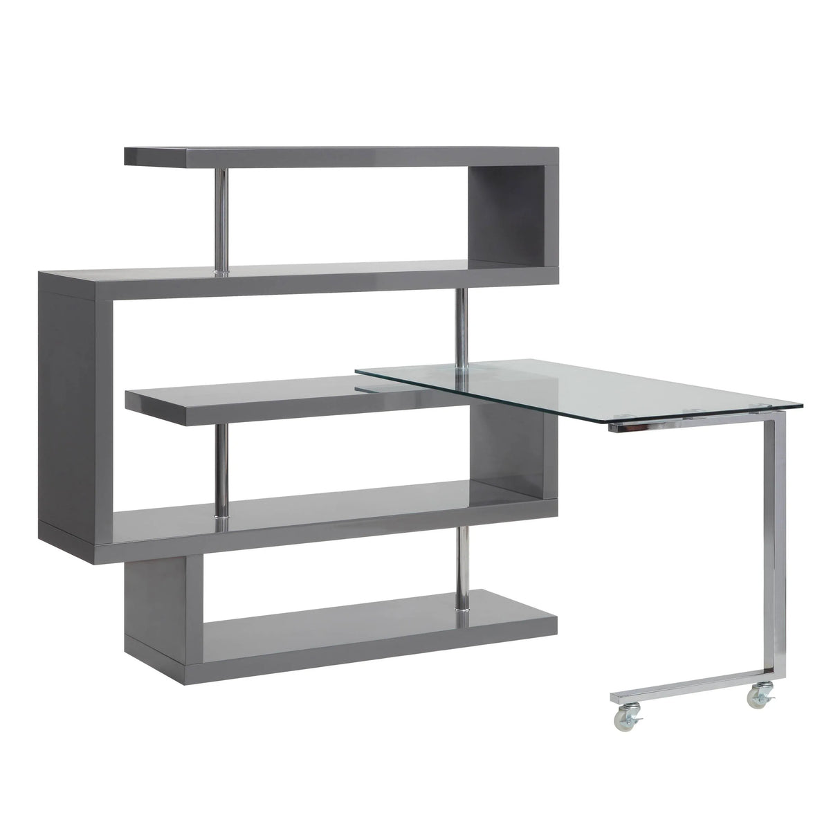 Modern Clear Glass Chrome Finish Swivel Writing Desk - Omega Lifestyles
