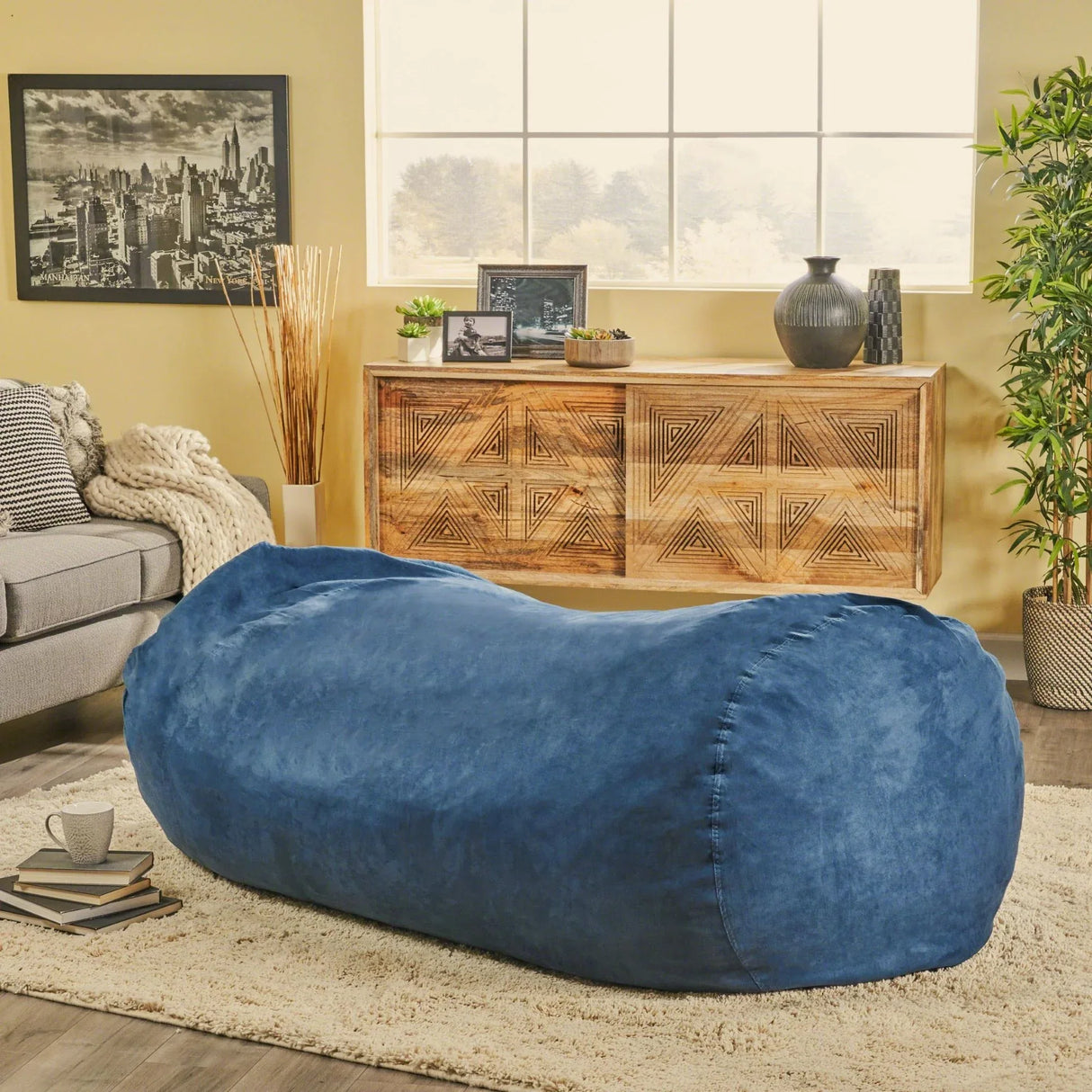 Large 6.5-Foot Cylindrical Microfiber Foam Filled Bean Bag - Omega Lifestyles