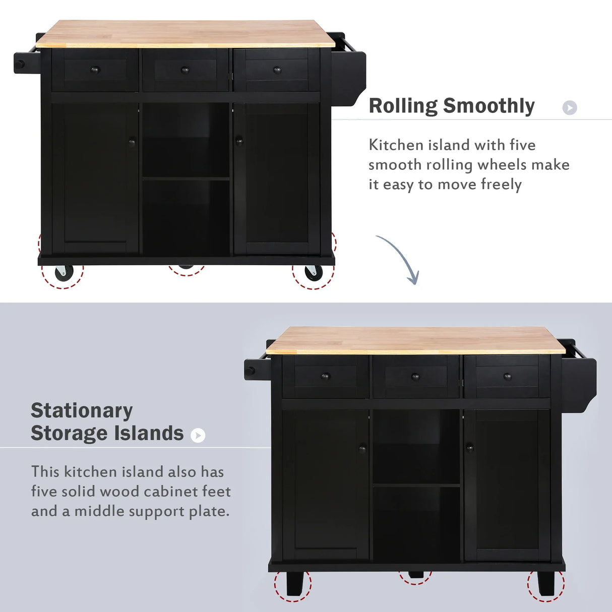 Kitchen Cart With Rubber Wood Drop-Leaf Countertop Storage - Omega Lifestyles