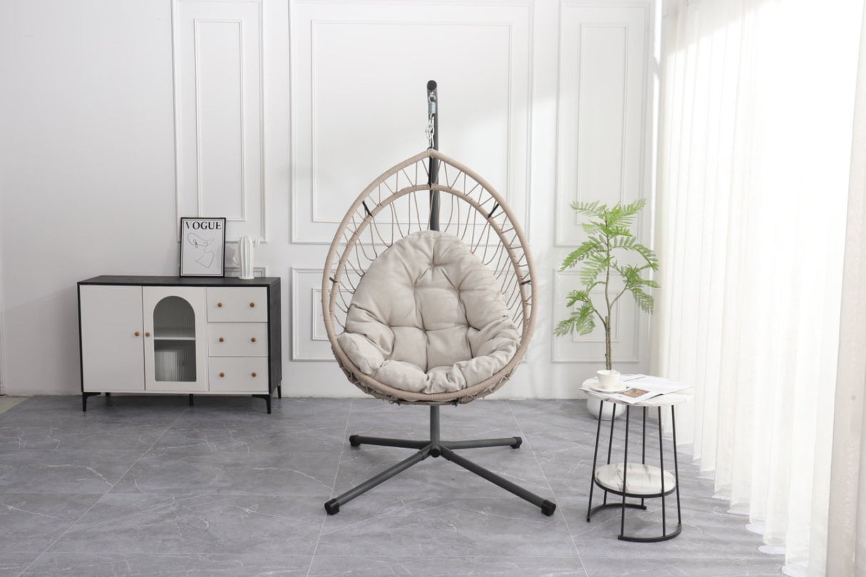 Light Gray Outdoor Hanging Egg Chair With Stand