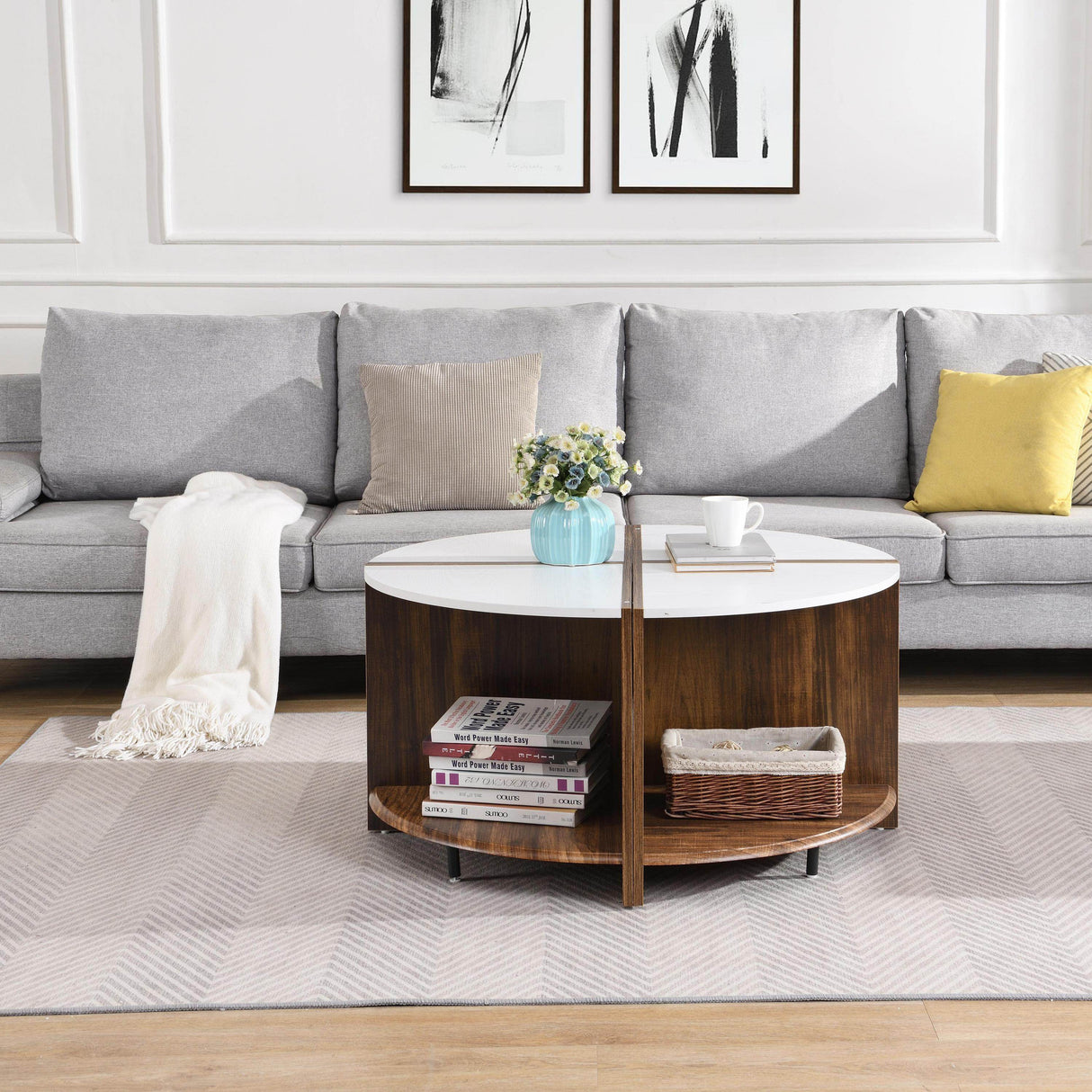 4-Piece Industrial Round MDF Coffee Table Set - Sleep Galleria