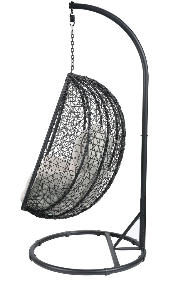 Beige Fabric Black Wicker Patio Swing Chair With Cushion - Omega Lifestyles