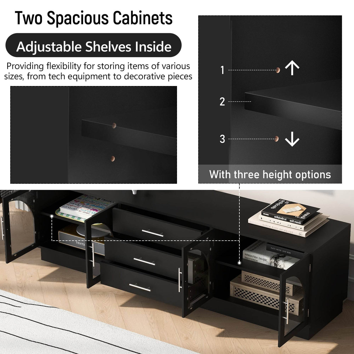 Modern Minimalist Black MDF TV Stand With Storage - Sleep Galleria