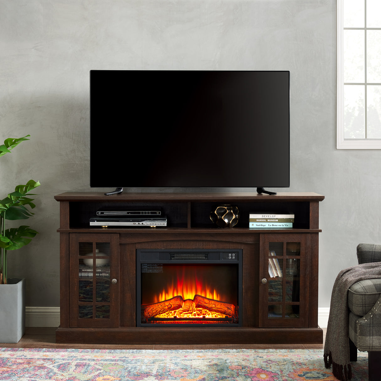 Classic American Traditional TV Stand Fireplace Console