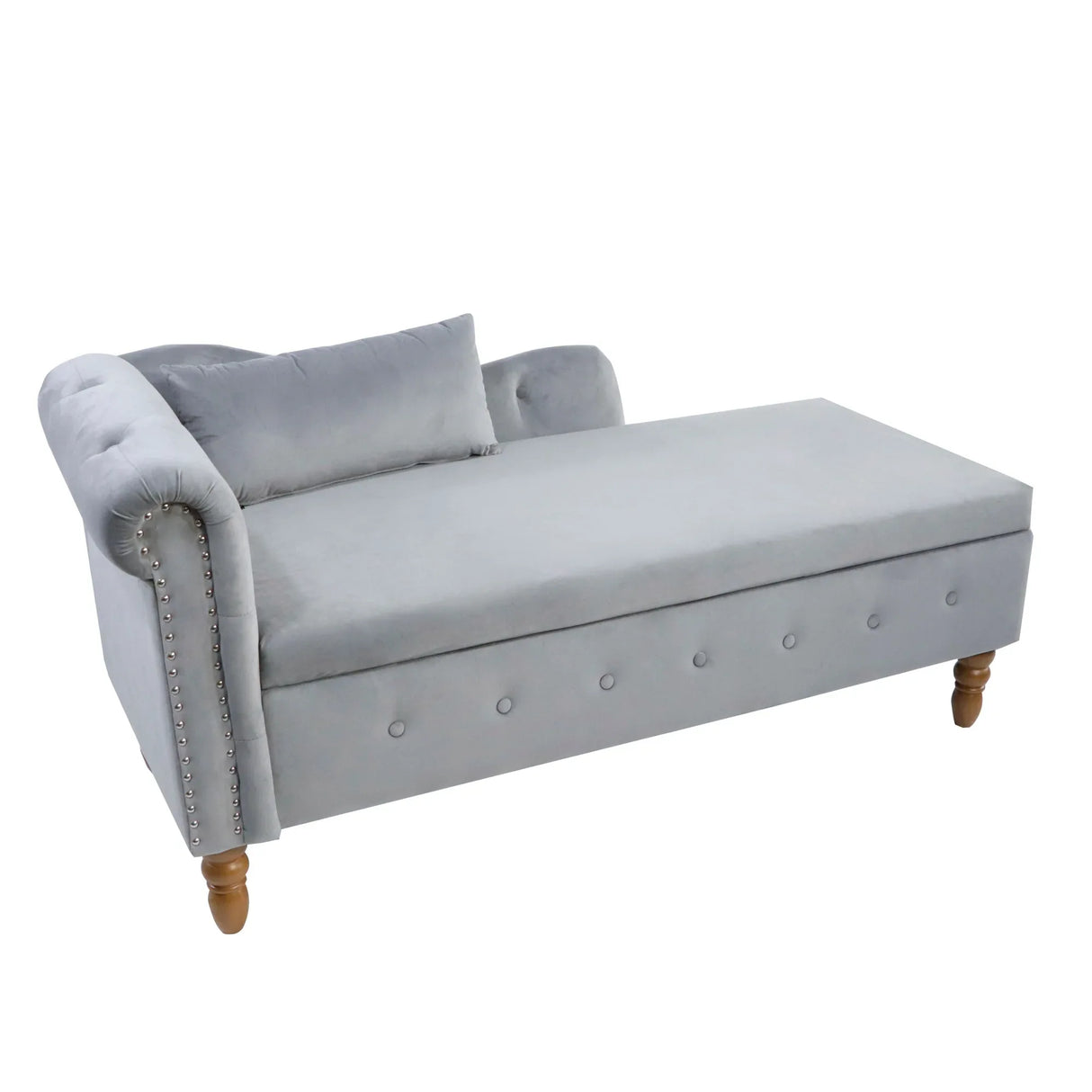Classic Velvet Storage Chaise Lounge With Pillow - Omega Lifestyles