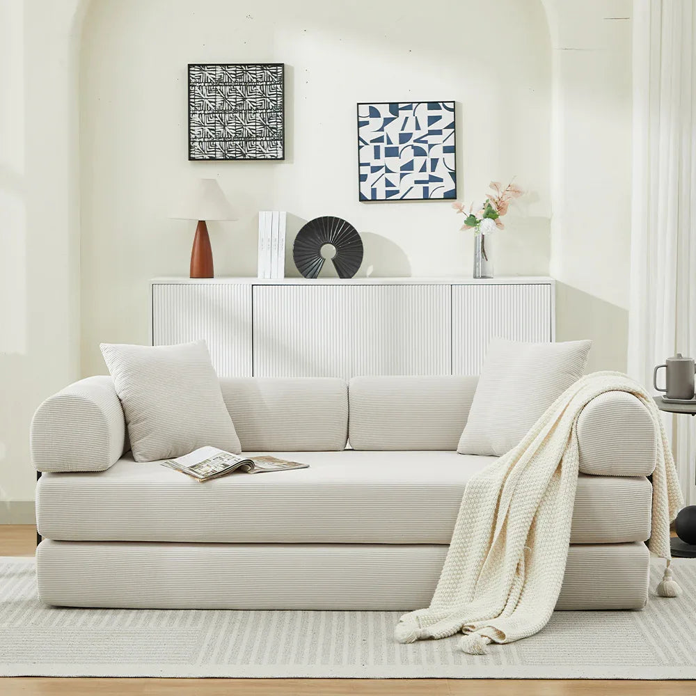 Corduroy Folding Sofa Bed With Foam Spring Mattress - Omega Lifestyles