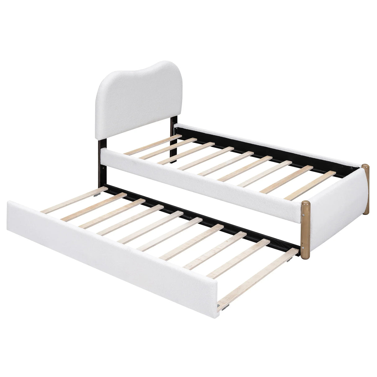 Twin Upholstered Platform Bed Frame With Trundle White - Omega Lifestyles