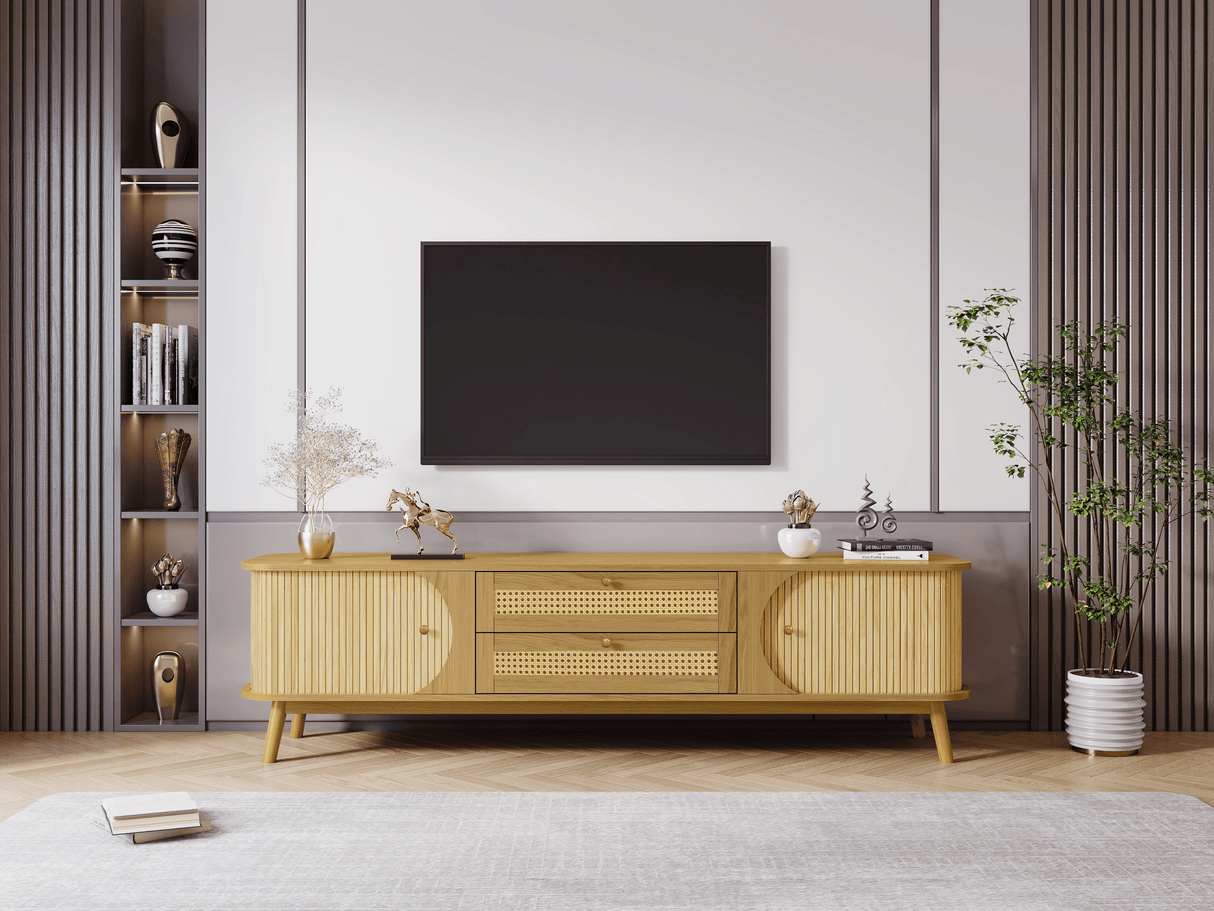 Rattan Solid Wood TV Stand With Storage Drawers - Sleep Galleria
