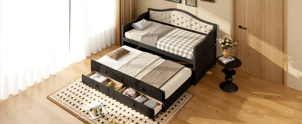 Twin Daybed With Pull-Out Trundle And Storage Drawers - Omega Lifestyles