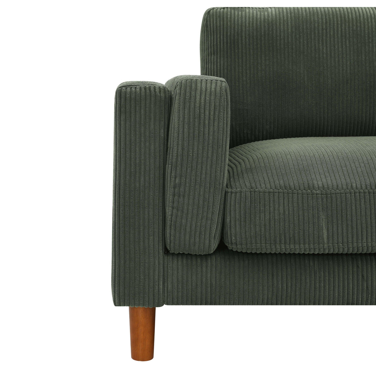 Dark Green Corduroy Upholstered Square Arm 3-Seat Sofa - Omega Lifestyles