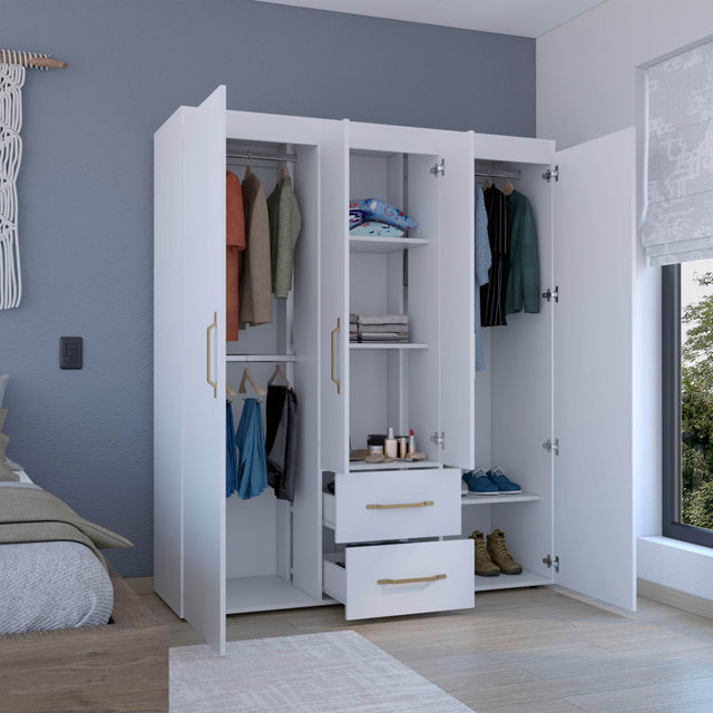Modern White Particle Board Multi-Section Bedroom Wardrobe - Omega Lifestyles