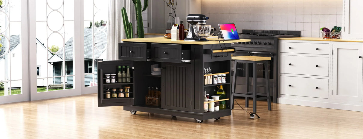 48-Inch Classic Kitchen Island Cart With Bar Stools - Omega Lifestyles
